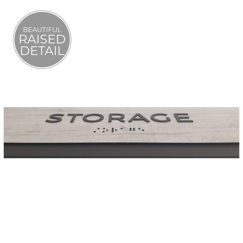 SBlabels Storage Sign with Braille/Easy Adhesive Mount Door and Wall Sign for Small Businesses and Restaurants/ 3 x 9 inches/Silver Woodgrain - Image 2